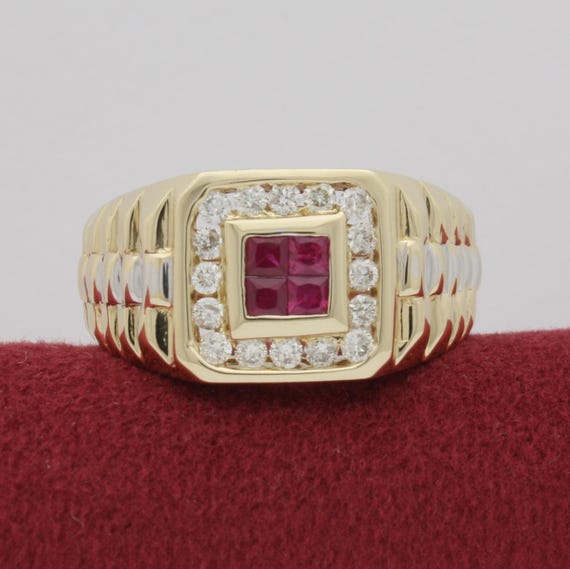 Men’s 14K Yellow Gold Invisible Set Square Natura… - image 1