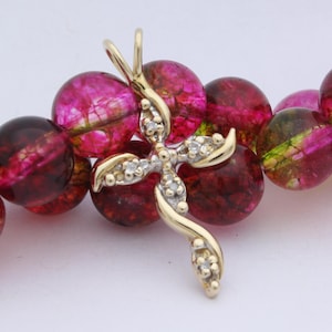 Vintage 10K Yellow Gold Petite Natural Diamond Cross Pendant, Circa 1980s