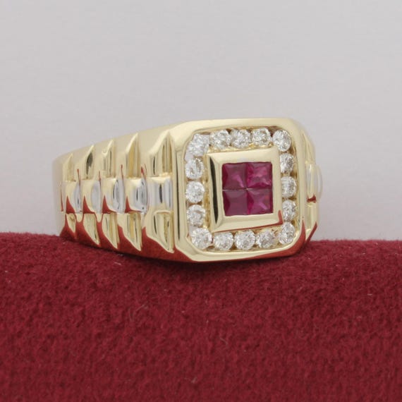 Men’s 14K Yellow Gold Invisible Set Square Natura… - image 9