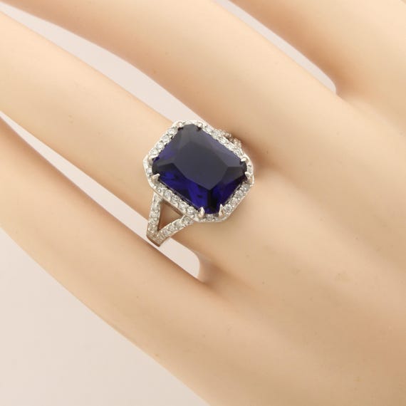 Sterling Silver Ring Rectangular Blue Center Ston… - image 10