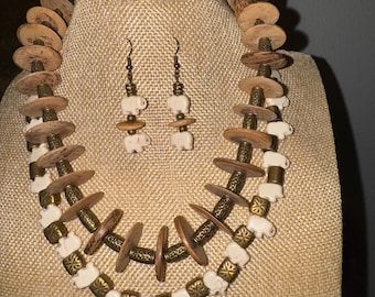 Conjunto de colar e brincos da Brigada de Elefantes do Botswana