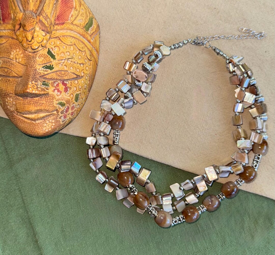 Mother of Pearl and Silver Triple Strand Necklace - Etsy