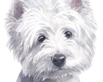 Watercolour West Highland Terrier Dog Breed Panel | Printed Fabric | Natural Panama | Quilting Cotton