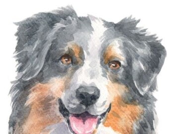 Aquarel paneel Australische herdershond | Bedrukte stof | Natuurlijk Panama | Quiltkatoen