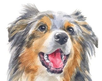 Aquarel paneel Australische herdershond | Bedrukte stof | Natuurlijk Panama | Quiltkatoen