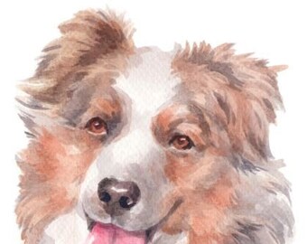 Aquarel paneel Australische herdershond | Bedrukte stof | Natuurlijk Panama | Quiltkatoen
