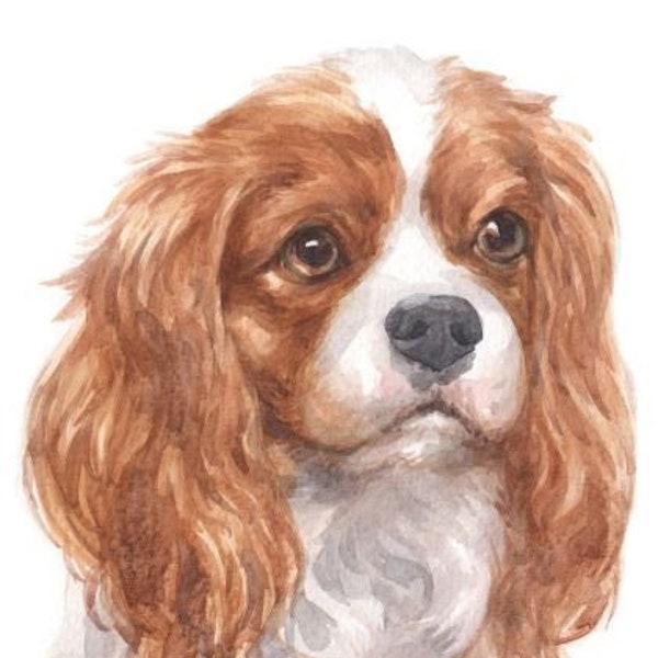 Aquarelle Cavalier King Charles Spaniel Dog Breed Panel | tissu imprimé | | naturel du Panama Coton matelassé