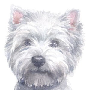 Watercolour West Highland Terrier Dog Breed Panel | Printed Fabric | Natural Panama | Quilting Cotton