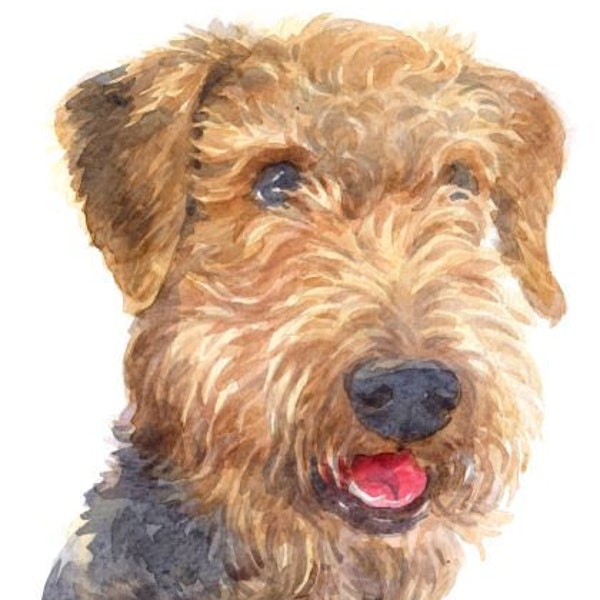 Aquarelle Airedale Terrier Dog Breed Panel | tissu imprimé | | naturel du Panama Coton matelassé