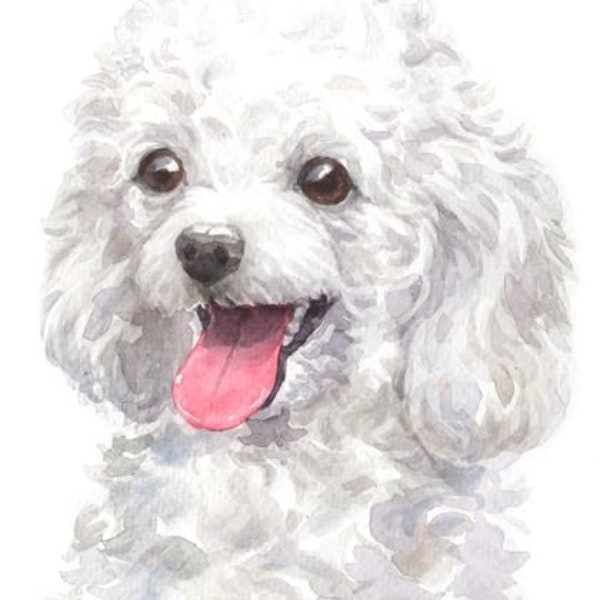 Aquarelle Caniche Chien Race Panneau | tissu imprimé | | naturel du Panama Coton matelassé