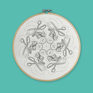 Sewing Scissors Embroi-doodle | Hand Embroidery | Printed Fabric | Repeated Pattern | Needlepoint