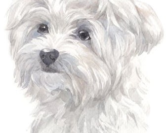Watercolour Maltese Dog Breed Panel | Printed Fabric | Natural Panama | Quilting Cotton
