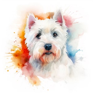 Regenbogen Splatter Westie Panel | Bedruckter Stoff | Naturpanama | Quilten Baumwolle