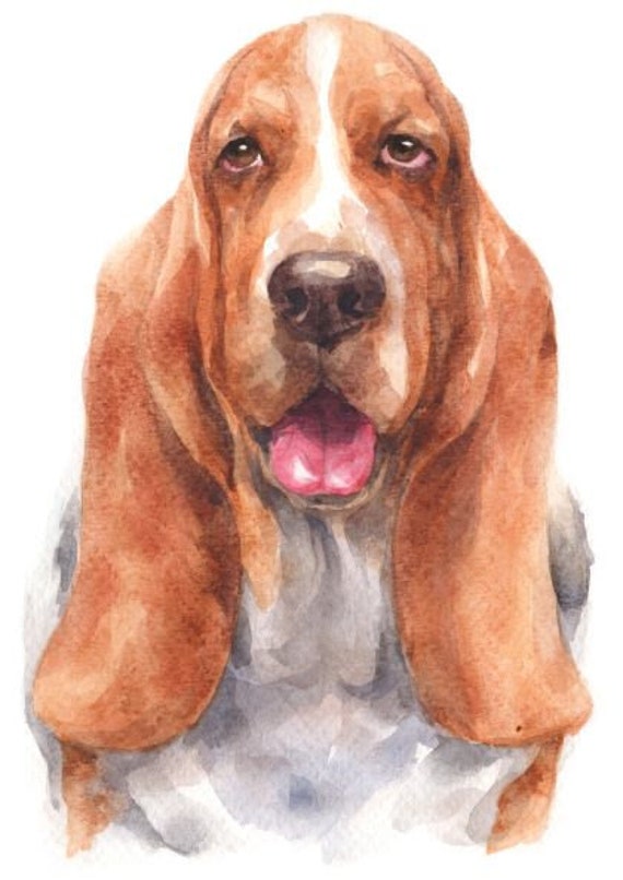 Aquarelle de race de chien Basset Hound Tissu imprimé Panama