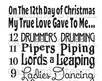 12 days of Christmas STENCIL for Painting Wood Signs Airbrush Crafts Wall Art and Decor