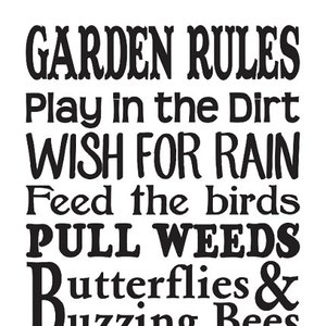 Garden Rules STENCIL Large 12"x24" for Painting Signs Spring Summer Canvas Fabric Airbrush Crafts Walls Outdoor Decor