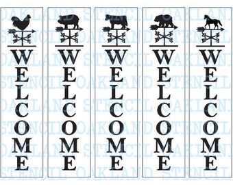 WELCOME STENCIL Vertical for Painting Porch Signs Weather Vane Entryway Walls Pillows Canvas Fabric Wood Airbrush Crafts Shop