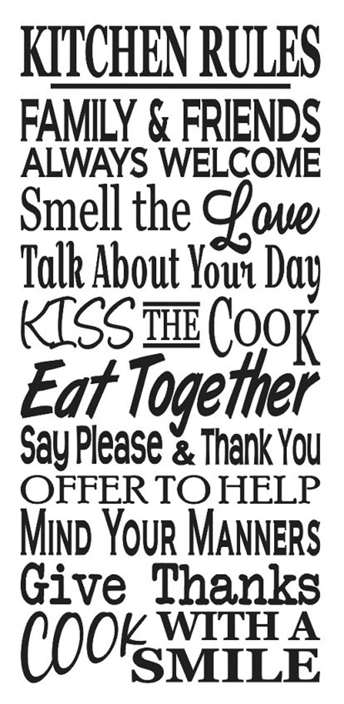 Kitchen STENCIL Kitchen Rules Large 12x24 for Etsy