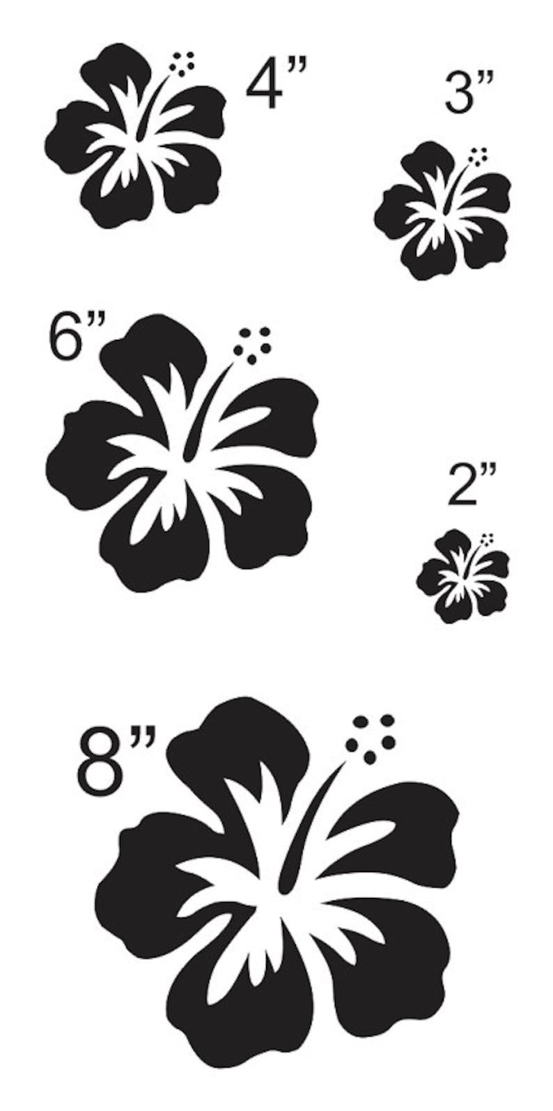 Hibiscus Flower #3 STENCIL Sheet With 5 Total** Sizes 2" 3" 4" 6" 8 ...