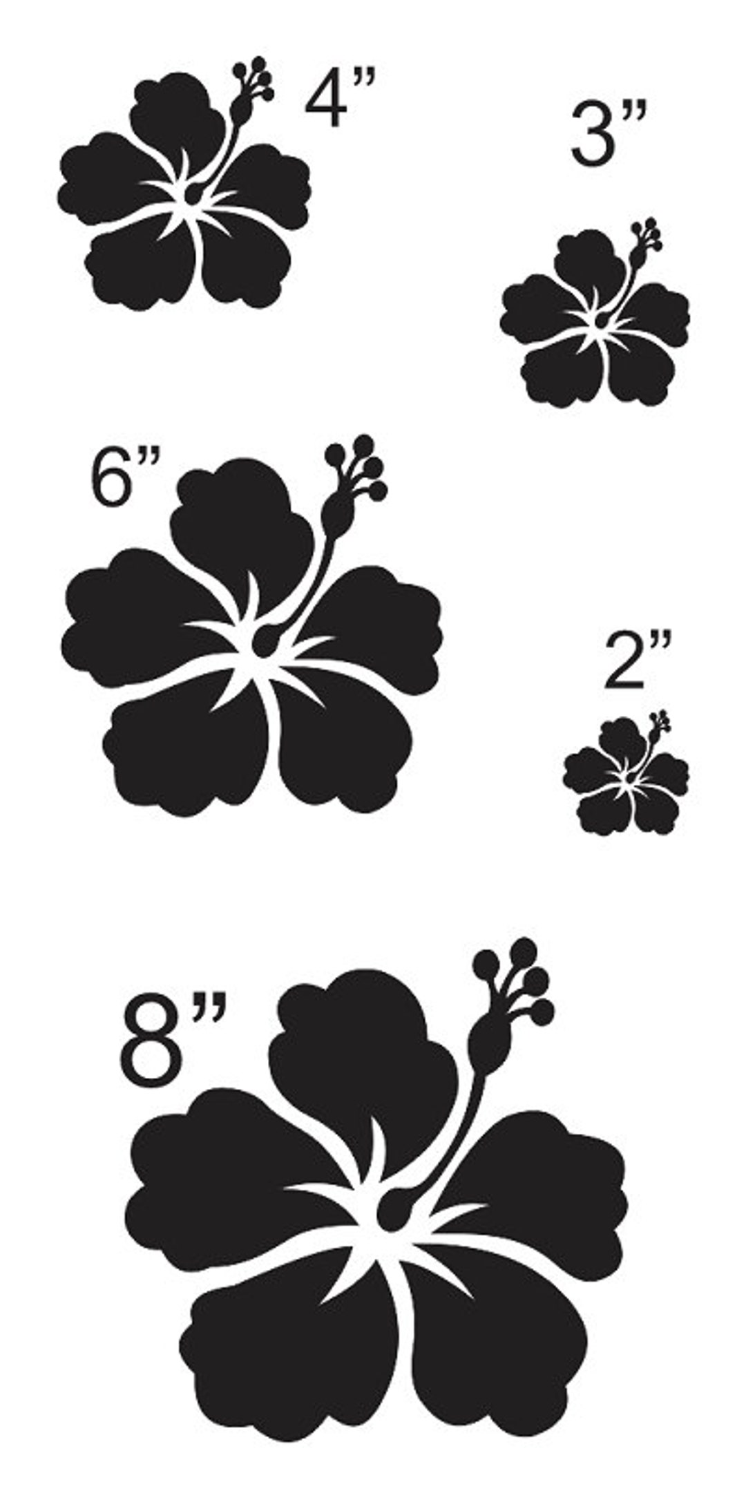 Hibiscus Flower #2 STENCIL Sheet With 5 Total** Sizes 2" 3" 4" 6" 8 ...