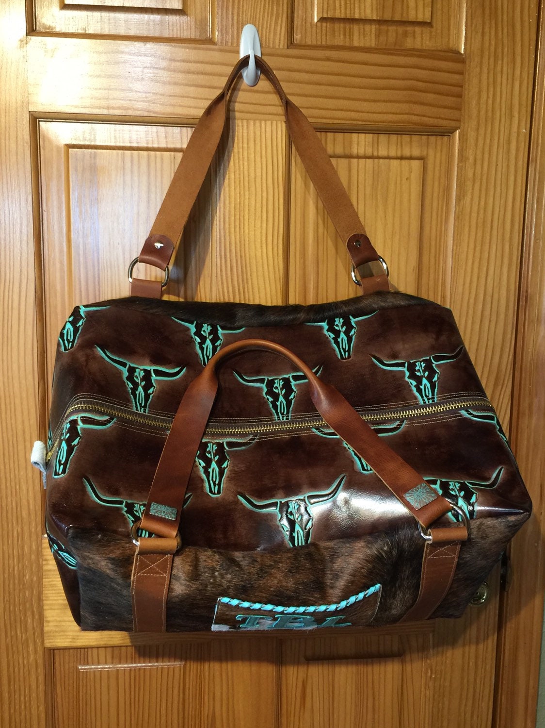 Large Cowhide and Leather Duffle Bag Custom Made to Order
