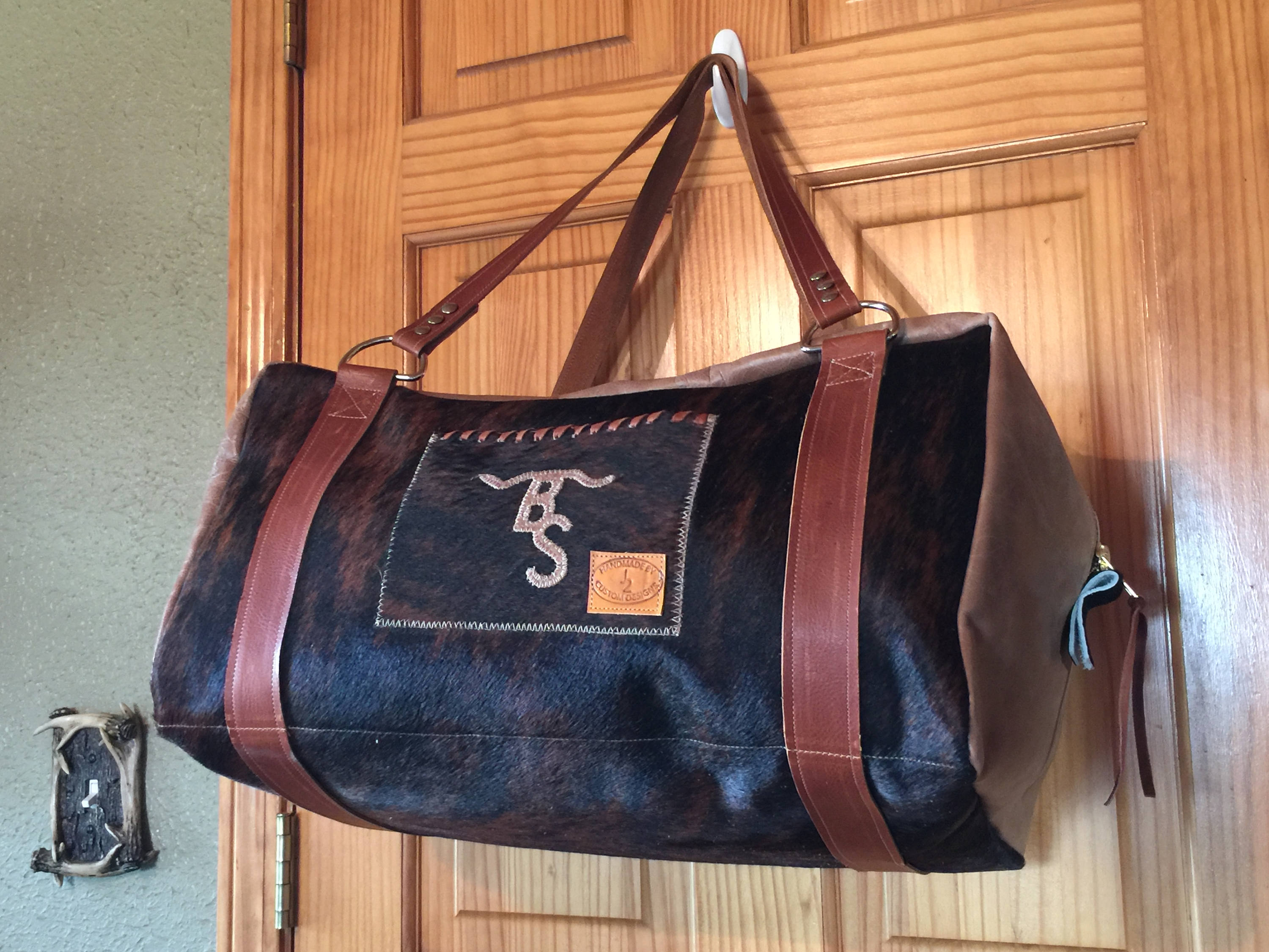 Large Cowhide and Leather Duffel Bag Custom Made to Order FREE SHIPPING