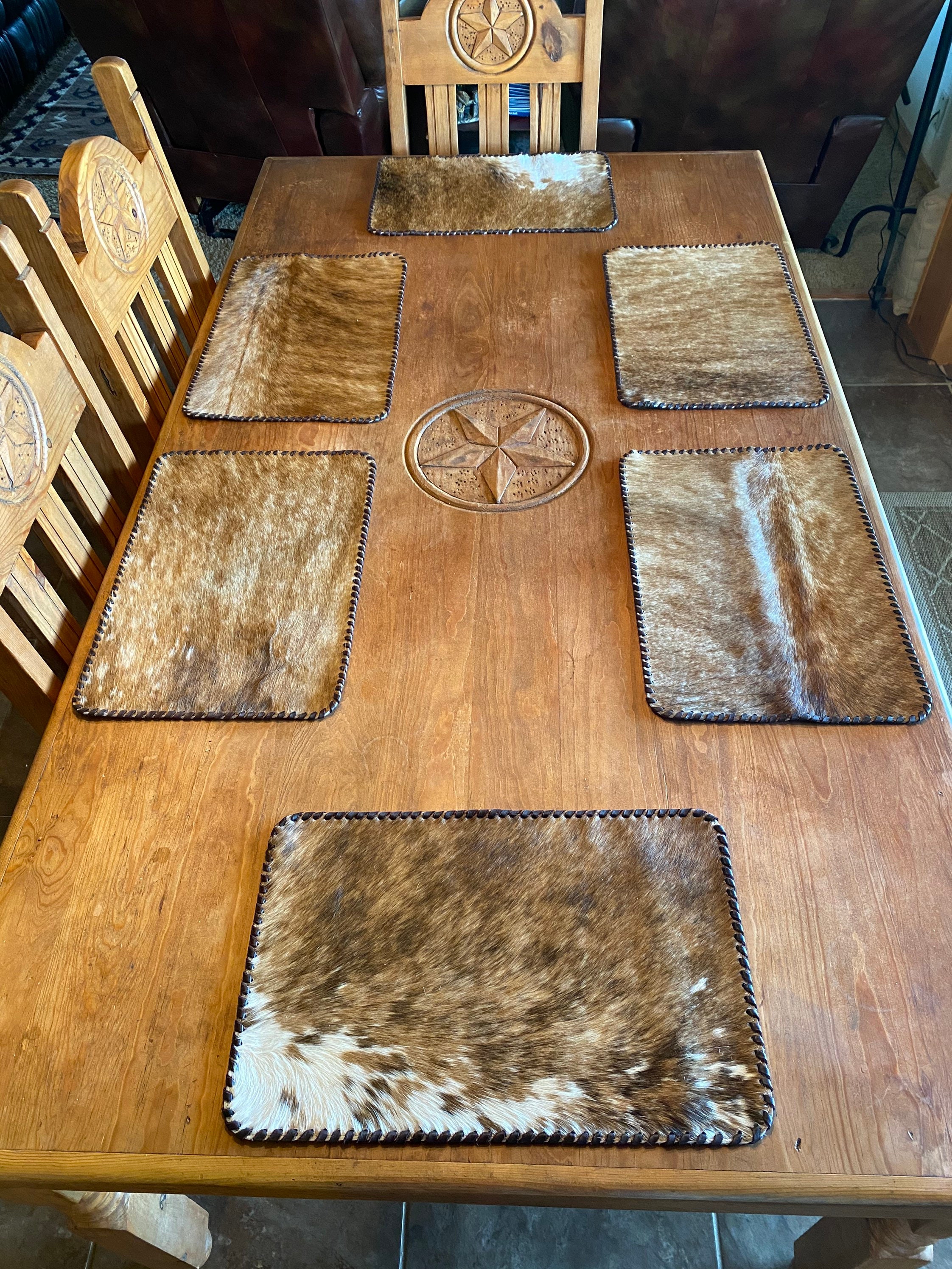 Cowhide Placemats with Leather Whip Stitching