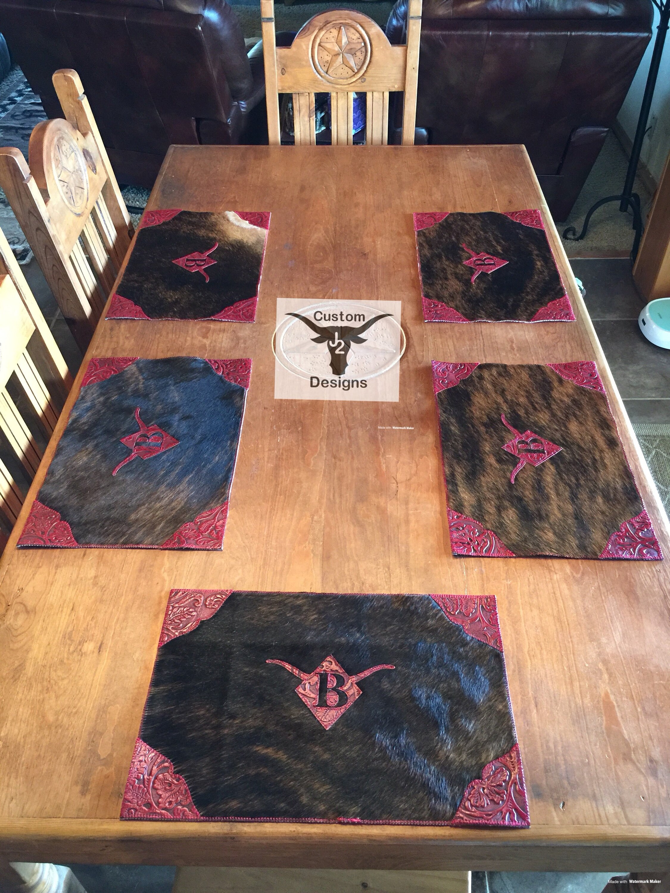 Custom Made Cowhide and Leather Place Mats