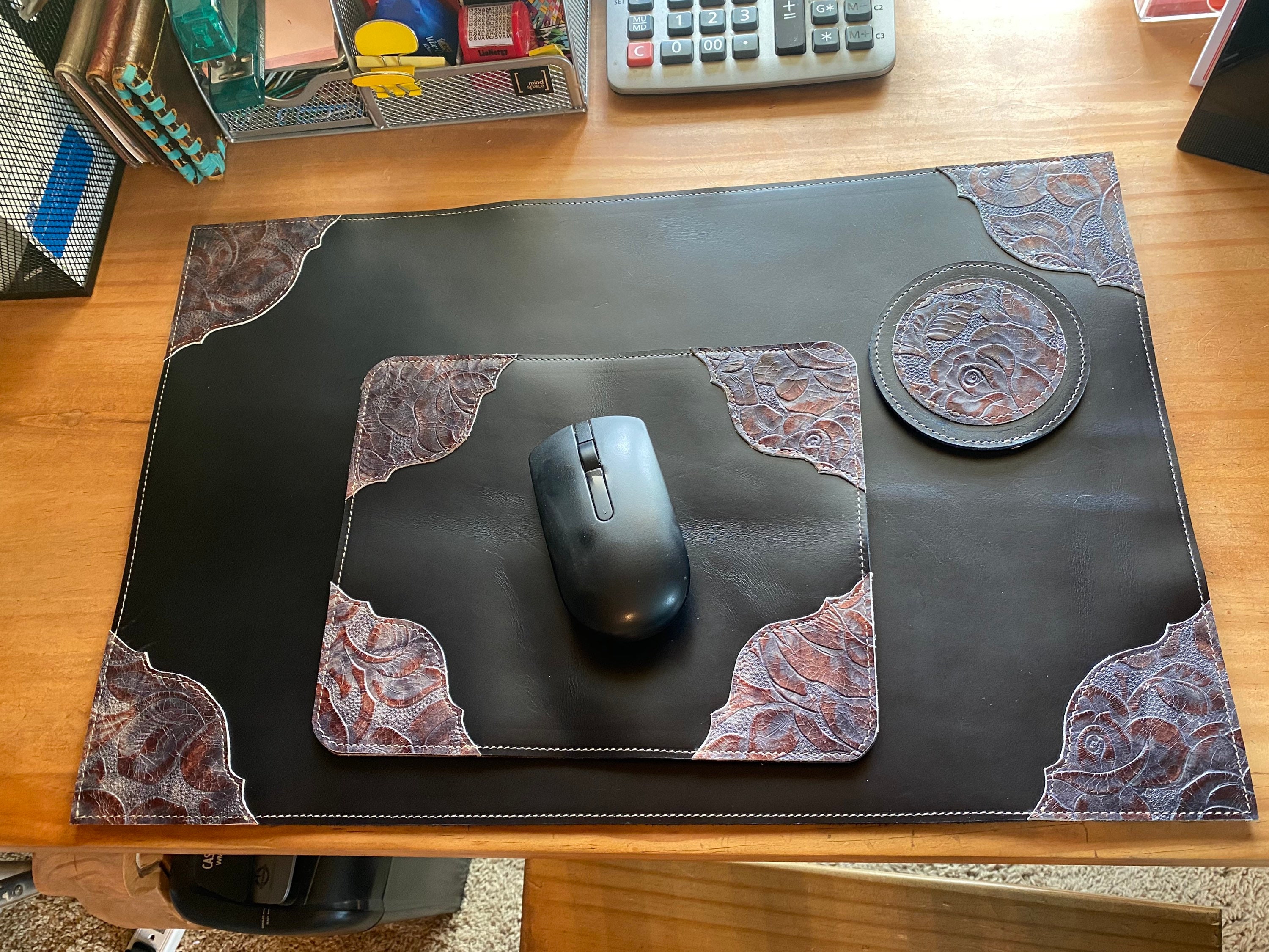 Leather Desk Mat with Mouse Pad and Coaster Set
