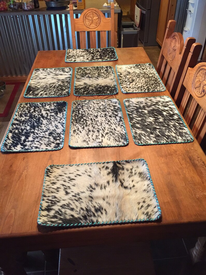 Cowhide Placemats Coasters and Napkin Rings Set FREE SHIPPING Etsy