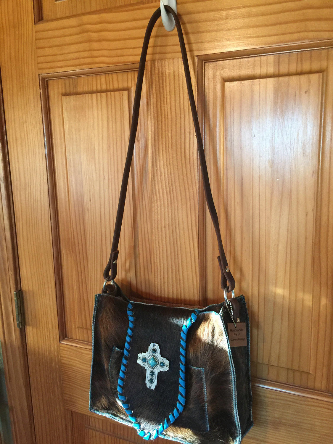 Cowhide Purse with Turquoise Leather Ready to Ship