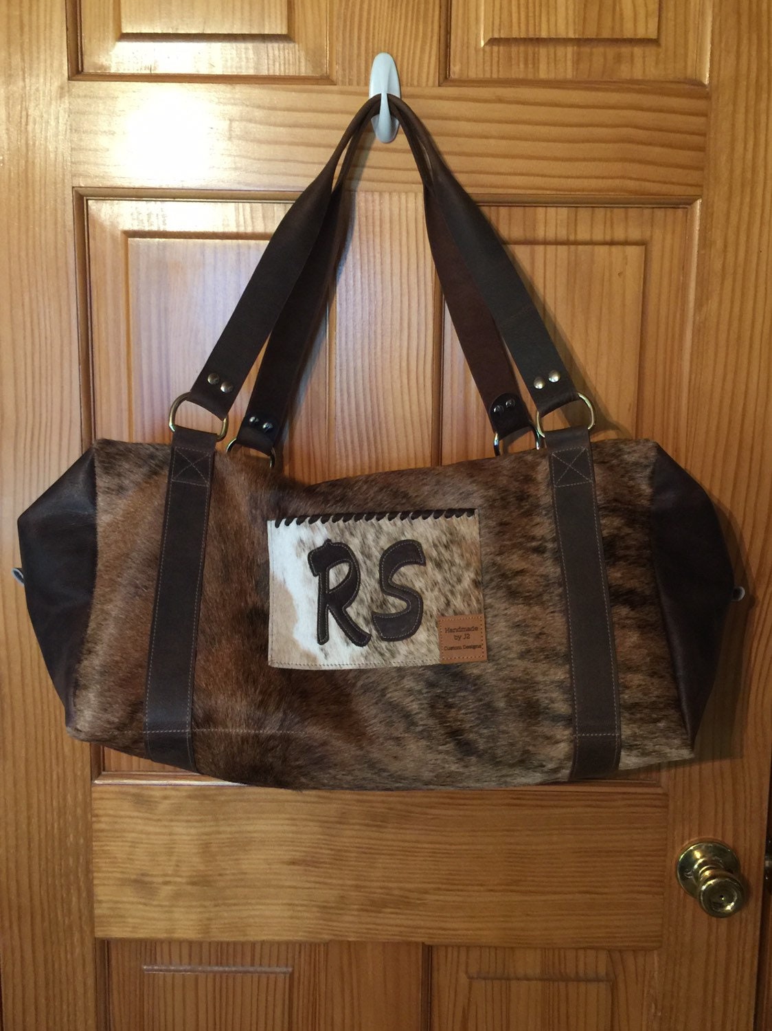 Large Cowhide and Leather Duffle Bag Custom Made to Order