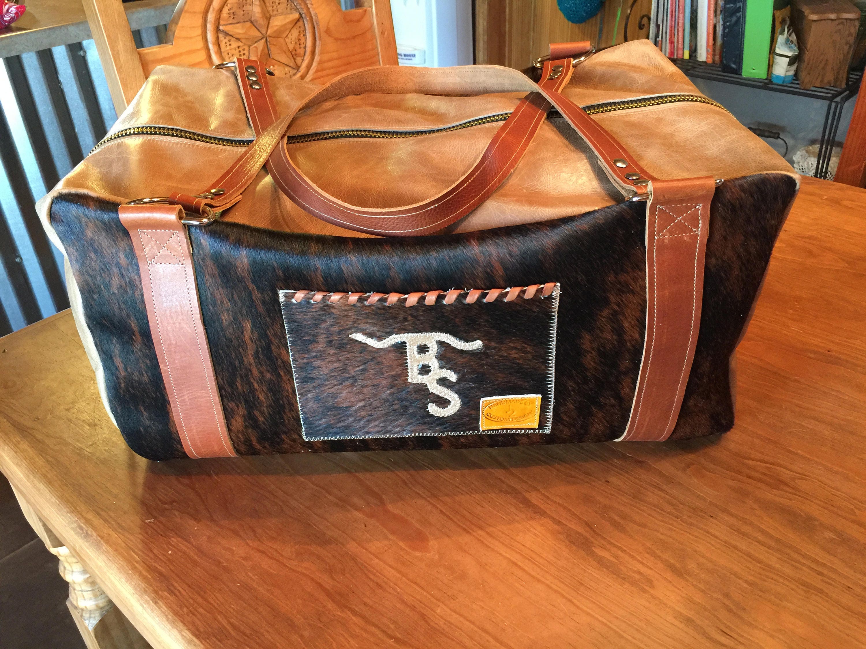 Cowhide Duffel Bag With Leather Straps Travel Bag 