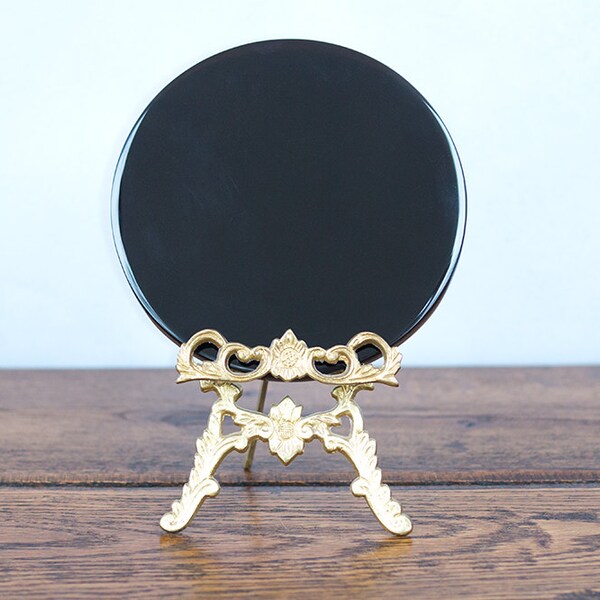 Schwarzer Obsidian roh Crystal Hellseherei Spiegel mit antik Messing Stand - heilende Kristalle und Steine - Cristall Dekor