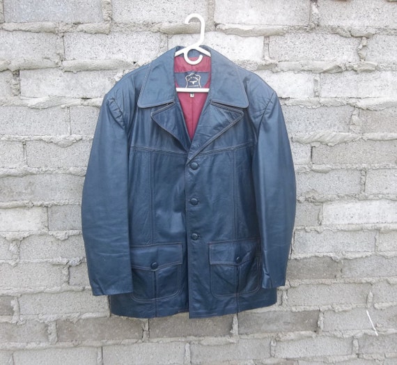 Vintage Leather Jacket Blue 1970s Large Saturday N
