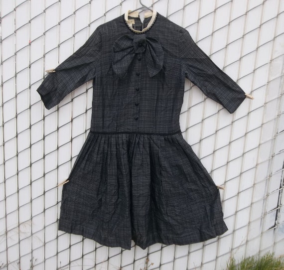 Vintage Dress Large 1950s 1940s Semi Sheer Bow Chu