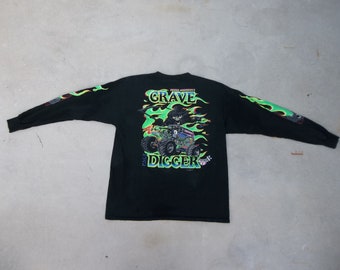 Vintage T-shirt Grave Digger Long Sleeve 1990s One of a Kind Ultra Rare Monster Truck Collectors Rare Item XL  All Sports Label