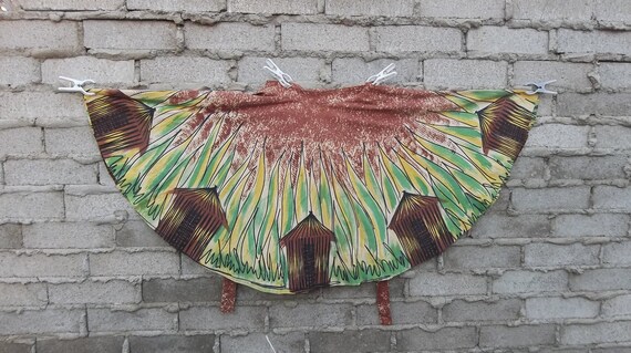 Vintage Mexican Skirt Hand Painted 1940s 1950s Cir