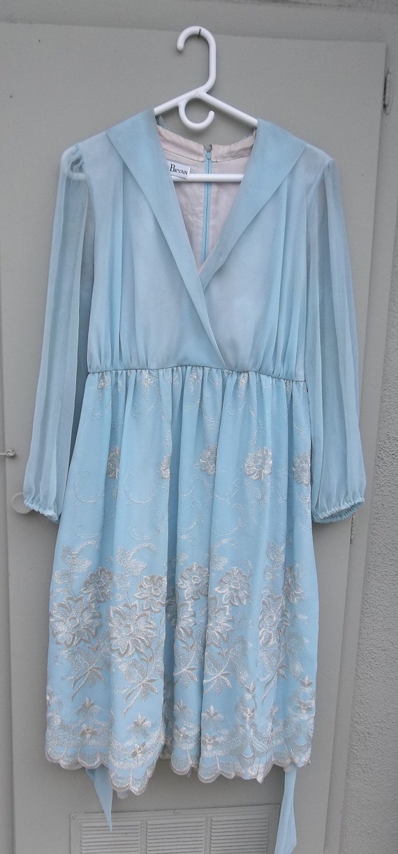 Vintage Dress Jack Bryan light blue silver 1960s  