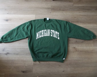 Vintage Sweatshirt Michigan State University XL 1990s Distressed Grunge Preppy Faded Unique Skate Hipster Travel