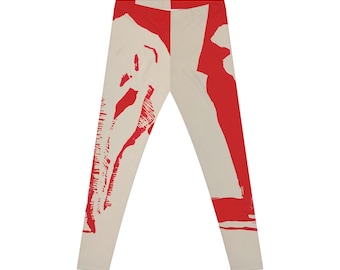 Leggings con silueta de elefante rojo y estampado integral. Diseño original único.