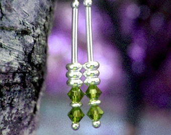 Peridot August Birthstone Crystal Earrings, ANY Birthstone, Minimalist Handmade Dainty Dangle Earrings, Drop Earrings