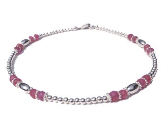 Pink Sapphire Anklet, September Birthstone Virgo Zodiac Stone Jewelry Handmade Silver 16 Gemstone Beaded Ankle Bracelet Sm & Plus Sizes