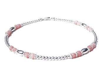 Pink Opal Anklet, October Birthstone Libra Zodiac Stone Jewelry Handmade Silver 16 Gemstone Beaded Ankle Bracelet Sm & Plus Sizes