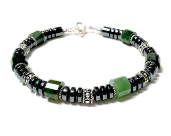 Jade SERENITY & TRANQUILITY Chunky Nephrite Jade  Nugget Handmade Natural Gemstone Beaded Bracelets, Healing Crystals