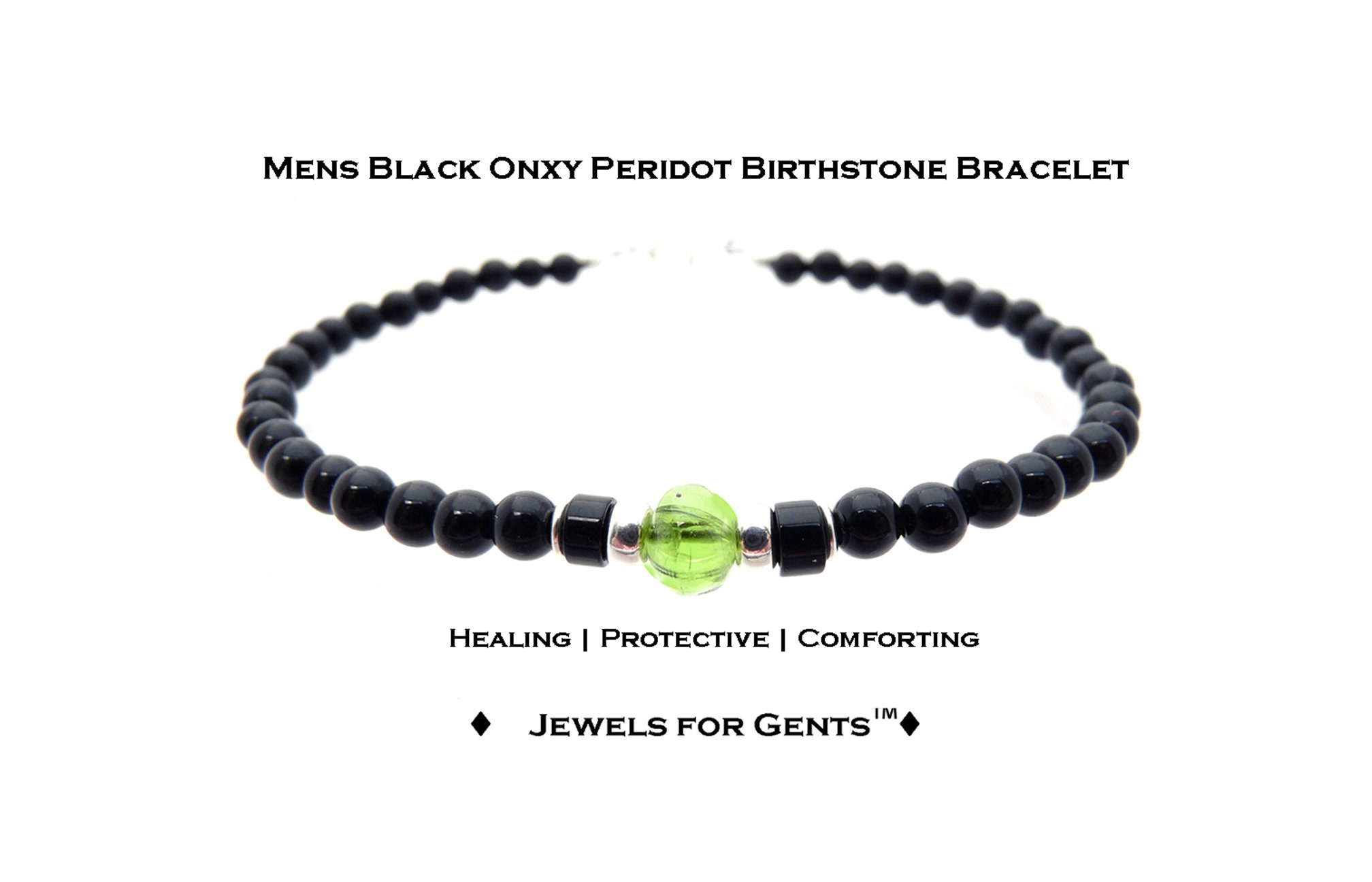 Mens Peridot Bracelet August Birthstone Jewelry Handmade 4MM Black Onyx Beaded Minimalist Mens Bracelet Leo Zodiac
