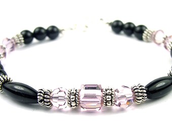 Bracelet Alexandrite, Cadeaux Gémeaux, Bracelet Zodiaque, Bracelet Onyx Noir Violet Sm - Bracelets Taille Plus