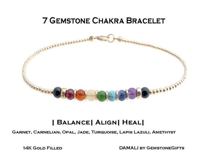 7 Chakra Anklet Gold Filled Genuine Healing Crystal Gemstone Anxiety Calm Stress Yoga Energy Meditation Spiritual Mala Handmade Gift