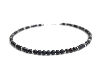TRIPLE PROTECTION Obsidian Necklace, Onyx Necklace Handmade Beaded Real Gemstone Healing Crystals Spiritual Jewelry
