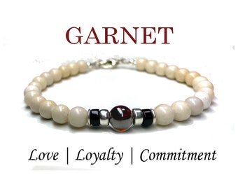 Red Garnet Birthstone Bracelets for Men or Women, 6MM January Capricorn  & Aquarius Handmade Zodiac Gemstone Crystal Beaded Bracelets